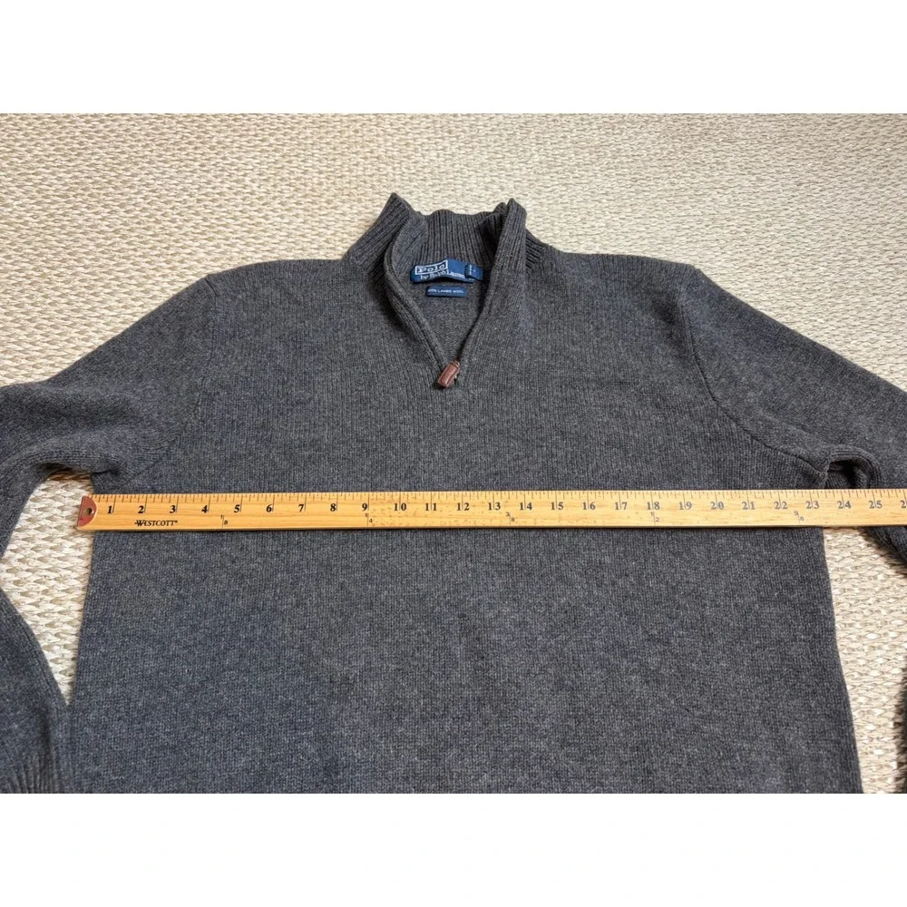 Polo Ralph Lauren XL Gray 100% Lambswool Quarter Zip Pullover Sweater preppy
